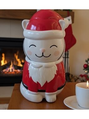 Strawberry Street Santa Cat Cookie Jar - Holiday Home Decor